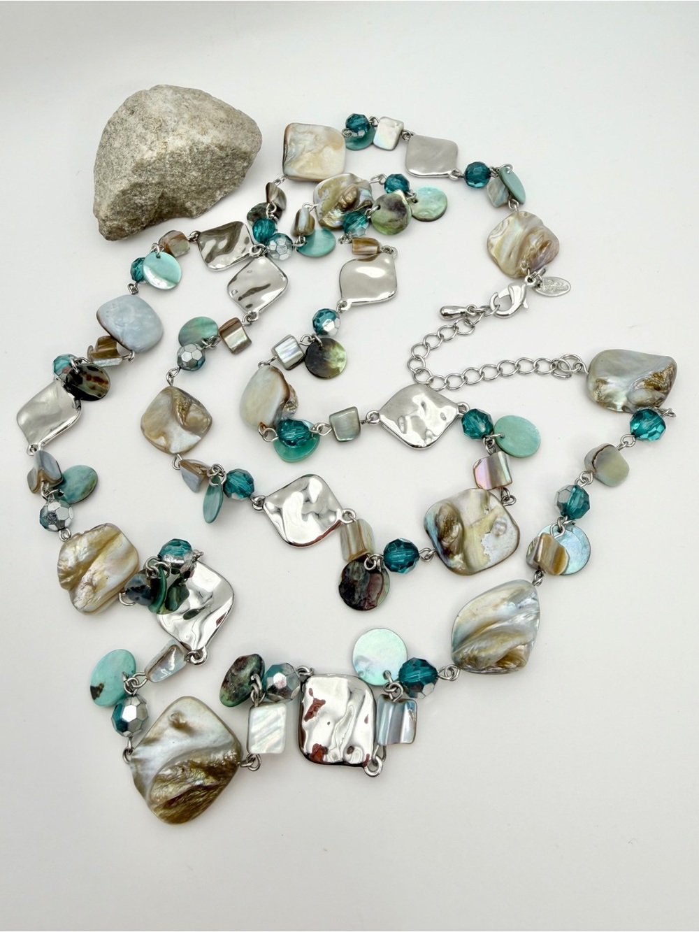 Lia Sophia Silver and Teal Shell Link Necklace